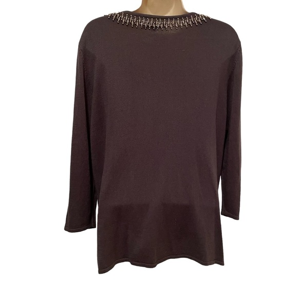 Preston & York Women’s Embellished Neckline Gray Cardigan Sweater Size Large - Picture 5 of 9